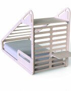 MamaToyz Pat Montessori din lemn cu tobogan tabla de scris masuta si leagan natur 250x100x150 cm