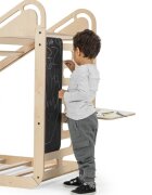 MamaToyz Pat pentru copii Montessori MiniSleepy natur din lemn cu tobogan tabla de scris masuta si leagan