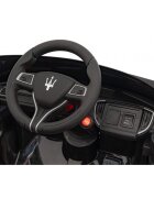 Maserati Masinuta electrica pentru copii Ghibli negru 60W cu telecomanda pornire lenta lumini suspensii panou audio scaun piele si roti din spuma Eva