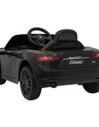 Maserati Masinuta electrica pentru copii Ghibli negru 60W cu telecomanda pornire lenta lumini suspensii panou audio scaun piele si roti din spuma Eva