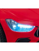 Maserati Masinuta electrica pentru copii Ghibli rosu 60W cu telecomanda pornire lenta lumini suspensii panou audio scaun piele si roti din spuma Eva