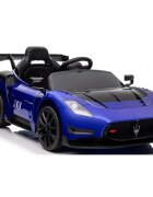 Maserati Masinuta electrica pentru copii MC20 GT2 Blue 300W cu echipare Premium si licenta pornire la buton scaun din piele slow start lumini suspensii roti din spuma Eva si scaun piele