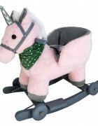 Matadi Calut balansoar interactiv pentru copii prevazut cu roti spatar si efecte sonore realiste realizat din plus pink unicorn dimensiune 65 x 50 x 36cm