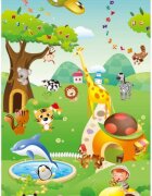 Matadi Covor din spuma pliabil cu doua fete 200x180 cm Zoo Animals