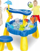 Matadi Masuta 2in1 de apa si nisip pentru copii Sand and Water Toy cu scaunel 2 nivele jucarii incluse picioare robuste dimensiune 56x56x635 cm