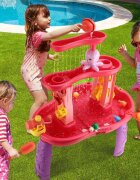 Matadi Masuta de activitati pentru apa si nisip Pink cu stropitoare galeata lopeti si forme dimensiune 72.8 x 34 x 59.4 cm
