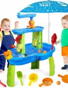 Matadi Set masa interactiva de apanisip 2in1 cu umbrela si cascada electrica Waterfall Blue cu jucarii inclusemoara de apacascadalansator de mingii si figurine