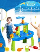 Matadi Set masa interactiva de apanisip 2in1 cu umbrela si cascada electrica Waterfall Blue cu jucarii inclusemoara de apacascadalansator de mingii si figurine