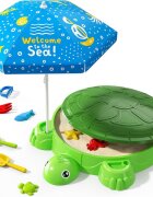 Matadi Set nisipar si umbrela copii Green Turtle cu piese modularejucarii pentru plaja inclusediametru umbrela 100 cm