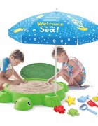 Matadi Set nisipar si umbrela copii Green Turtle cu piese modularejucarii pentru plaja inclusediametru umbrela 100 cm