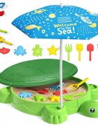 Matadi Set nisipar si umbrela copii Green Turtle cu piese modularejucarii pentru plaja inclusediametru umbrela 100 cm