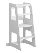 Meble Wrobel Turn de invatare din lemn pentru copii Standard White design montessori robust margini rotunjite cu platforma si trepte reglabile dimensiune 90 x 44 x 39.5 cm