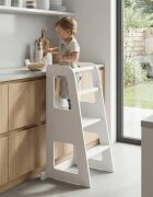Meble Wrobel Turn de invatare din lemn pentru copii Standard White design montessori robust margini rotunjite cu platforma si trepte reglabile dimensiune 90 x 44 x 39.5 cm