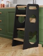 Meble Wrobel Turn de invatare din lemn pentru copii Teddy BlackPine design montessori robust margini rotunjite cu platforma si trepte reglabile dimensiune 90 x 44 x 39.5 cm