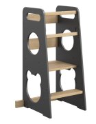 Meble Wrobel Turn de invatare din lemn pentru copii Teddy BlackPine design montessori robust margini rotunjite cu platforma si trepte reglabile dimensiune 90 x 44 x 39.5 cm