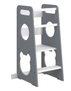 Meble Wrobel Turn de invatare din lemn pentru copii Teddy GrayWhite design montessori robust margini rotunjite cu platforma si trepte reglabile dimensiune 90 x 44 x 39.5 cm