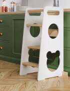 Meble Wrobel Turn de invatare din lemn pentru copii Teddy WhitePine design montessori robust margini rotunjite cu platforma si trepte reglabile dimensiune 90 x 44 x 39.5 cm