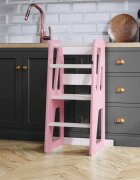 Meble Wrobel Turn de invatare din lemn pentru copii Triangle PinkWhite design montessori robust margini rotunjite cu platforma si trepte reglabile dimensiune 90 x 44 x 39.5 cm