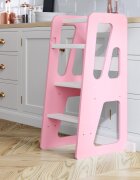 Meble Wrobel Turn de invatare din lemn pentru copii Triangle PinkWhite design montessori robust margini rotunjite cu platforma si trepte reglabile dimensiune 90 x 44 x 39.5 cm