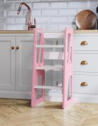 Meble Wrobel Turn de invatare din lemn pentru copii Triangle PinkWhite design montessori robust margini rotunjite cu platforma si trepte reglabile dimensiune 90 x 44 x 39.5 cm