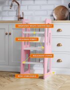 Meble Wrobel Turn de invatare din lemn pentru copii Triangle PinkWhite design montessori robust margini rotunjite cu platforma si trepte reglabile dimensiune 90 x 44 x 39.5 cm