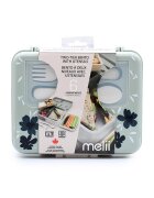 Melii Cutie pentru pranz bento cu 2 nivele si tacamuri flori albastre