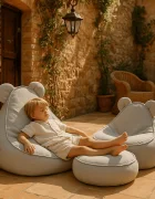 MeowBaby® Fotoliu tip puf Premium MeowBaby Outzy Teddy FeatherFog Gray Bean bag