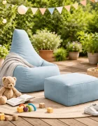 MeowBaby® Fotoliu tip puf Premium MeowBaby Tearo Outzy Cloudberry Sky Blue Sako bag cu suport pentru picioare