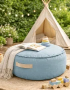 MeowBaby® Fotoliu tip puf rotund Premium MeowBaby Outzy Cloudberry Sky Blue Bean bag