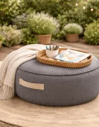 MeowBaby® Fotoliu tip puf rotund Premium MeowBaby Outzy Drift Dlay Taupe Bean bag