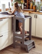 MeowBaby® Inaltator Learning Tower cu tabla de scris MeowBaby lemn Gri inchis
