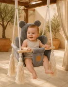 MeowBaby® Leagan pentru copii si bebelusi MeowBaby catifea reiata perna ursulet Aesthetic Grey
