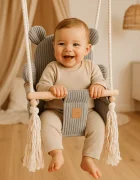 MeowBaby® Leagan pentru copii si bebelusi MeowBaby catifea reiata perna ursulet Aesthetic Grey