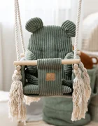 MeowBaby® Leagan pentru copii si bebelusi MeowBaby catifea reiata perna ursulet Aesthetic Grey
