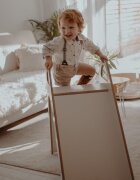 MeowBaby® Tobogan din lemn pentru copii triunghi de catarare tip Pikler Montessori alb MeowBaby