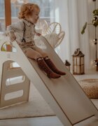 MeowBaby® Tobogan din lemn pentru copii triunghi de catarare tip Pikler Montessori alb MeowBaby