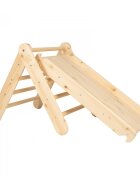 MeowBaby® Tobogan si perete de catarare Meowbaby 2 in 1 din lemn natural