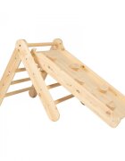 MeowBaby® Tobogan si perete de catarare Meowbaby 2 in 1 din lemn natural