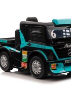 MERCEDES-BENZ Camion electric pentru copii Mercedes XMX622B Blue cu telecomanda 2.4G doua motoare de 45W baterie dubla de 12V7Ah afisaj LCD MP4 conectivitate Bluetooth port MP3 si USB dimensiune 143 x 72 x 67 cm