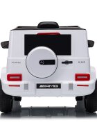 MERCEDES-BENZ Masinuta electrica pentru copii cu licenta G63 Alb telecomanda 2.4G scaun din piele lumini LED oglinzi retrovizoare muzica usi inalte cu deschidere suspensii centura de siguranta