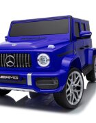 MERCEDES-BENZ Masinuta electrica pentru copii cu licenta G63 Albastru telecomanda 2.4G scaun din piele lumini LED oglinzi retrovizoare muzica usi inalte cu deschidere suspensii centura de siguranta