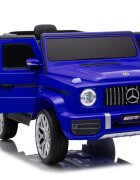 MERCEDES-BENZ Masinuta electrica pentru copii cu licenta G63 Albastru telecomanda 2.4G scaun din piele lumini LED oglinzi retrovizoare muzica usi inalte cu deschidere suspensii centura de siguranta
