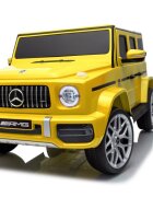 MERCEDES-BENZ Masinuta electrica pentru copii cu licenta G63 Galben telecomanda 2.4G scaun din piele lumini LED oglinzi retrovizoare muzica usi inalte cu deschidere suspensii centura de siguranta