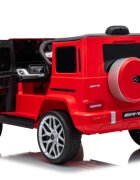 MERCEDES-BENZ Masinuta electrica pentru copii cu licenta G63 Rosu telecomanda 2.4G scaun din piele lumini LED oglinzi retrovizoare muzica usi inalte cu deschidere suspensii centura de siguranta