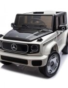 MERCEDES-BENZ Masinuta electrica pentru copii Mercedes Benz EQG White 110w cu echipare premiumacumulator 12V9Ahroti evascaun piele perforatatelecomanda 2.4Gdeschidere usilumini ledbaterie detasabilaoglinzi retrovizoare cu lumini