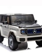 MERCEDES-BENZ Masinuta electrica pentru copii Mercedes Benz EQG White 110w cu echipare premiumacumulator 12V9Ahroti evascaun piele perforatatelecomanda 2.4Gdeschidere usilumini ledbaterie detasabilaoglinzi retrovizoare cu lumini