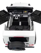 MERCEDES-BENZ Masinuta electrica pentru copii Mercedes G63 XXL White design realist 4 motoare x55W cu bluetooth port USB MP3 lumini LED fataspate centuri de siguranta cauciucuri EVA dimensiune 158 x 93 x 81 cm
