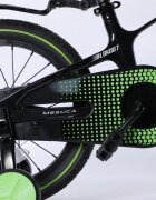 Mesuca Bicicleta copii Lamborghini cadru magneziu neagra 14 inch scaun reglabil de la 50 la 55 cm potrivita pentru copii cu inaltimi intre 95-120 cm frane pe ghidon pedale antiderapabile roti pneumatice cu jenti din aluminiu