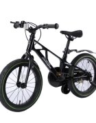Mesuca Bicicleta copii Lamborghini cadru magneziu neagra 14 inch scaun reglabil de la 50 la 55 cm potrivita pentru copii cu inaltimi intre 95-120 cm frane pe ghidon pedale antiderapabile roti pneumatice cu jenti din aluminiu