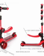 Mesuca Trotineta Ferrari Twist rosie pliabila cu scaun cadru din aluminiu ghidon reglabil roti cu Led greutate admisa 50 kg 3-10 ani